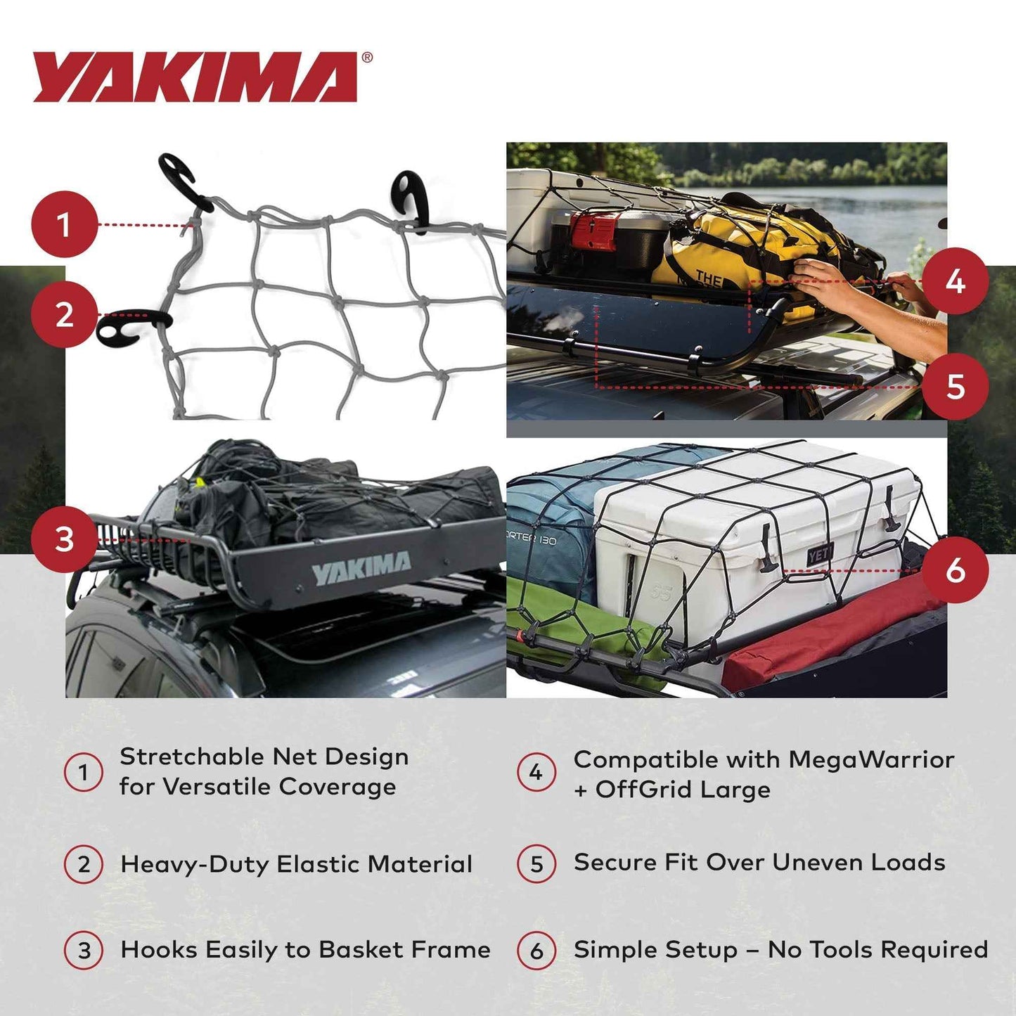 YAKIMA Cargo Roof Basket Stretch Net for MegaWarrior and OffGrid Large Baskets