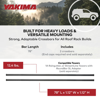 Yakima RoundBar XL 78 Inch Steel Round Roof Rack System Crossbars, Set of 2 - Find Fresh Goods