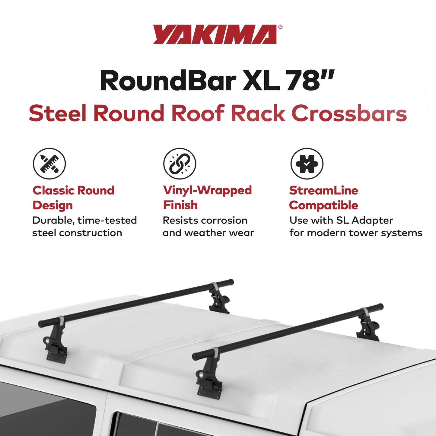 Yakima RoundBar XL 78 Inch Steel Round Roof Rack System Crossbars, Set of 2 - Find Fresh Goods