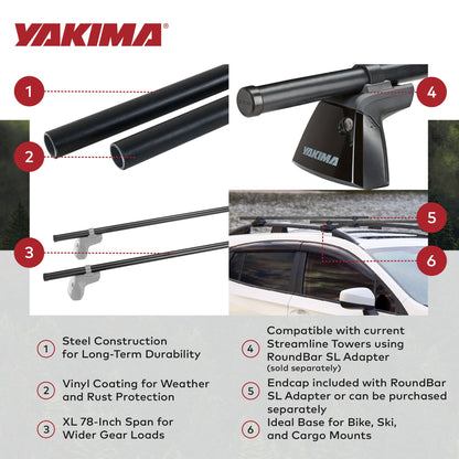Yakima RoundBar XL 78 Inch Steel Round Roof Rack System Crossbars, Set of 2 - Find Fresh Goods