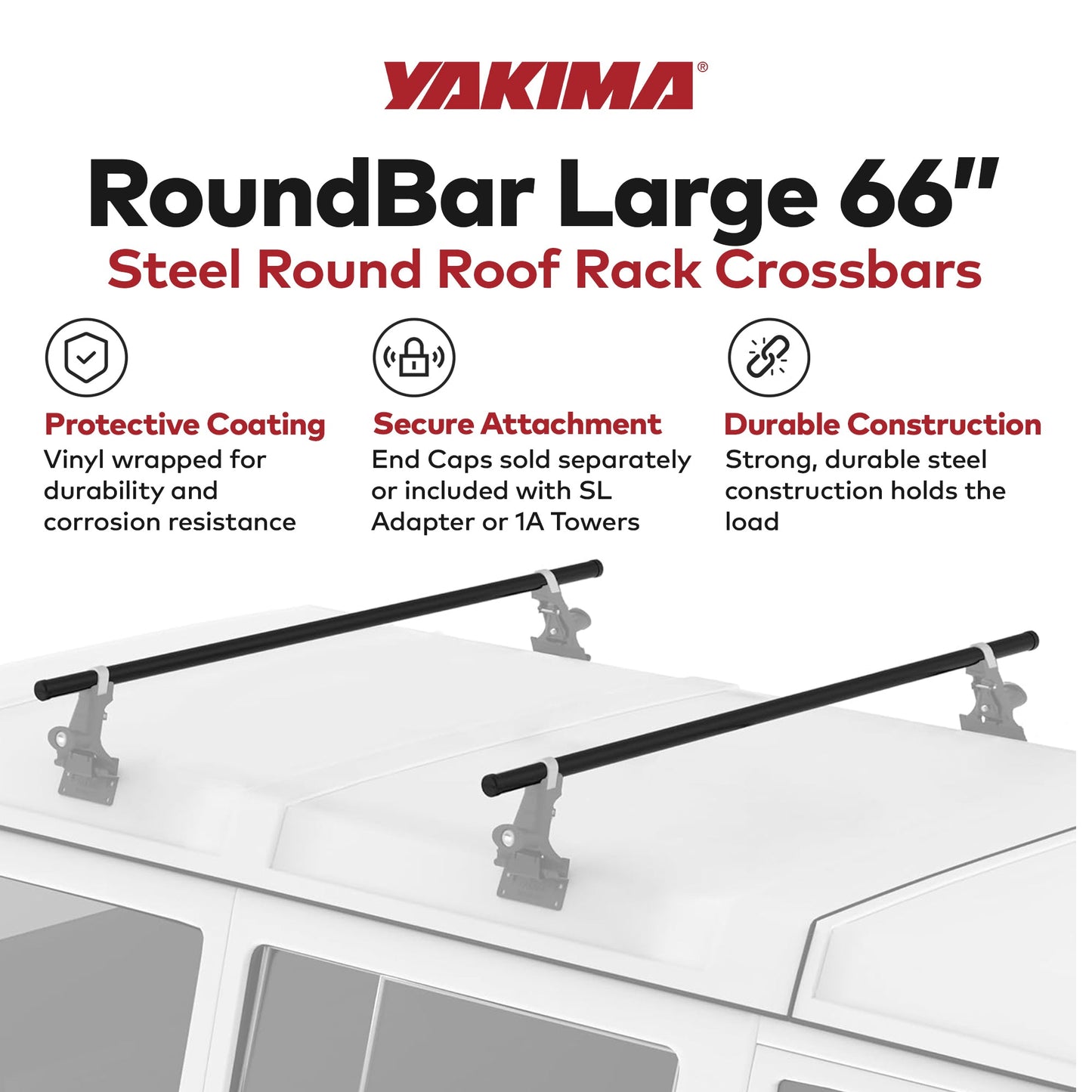 Yakima RoundBar Large 66” Steel Round Roof Rack System Crossbars, Set of 2 - Find Fresh Goods