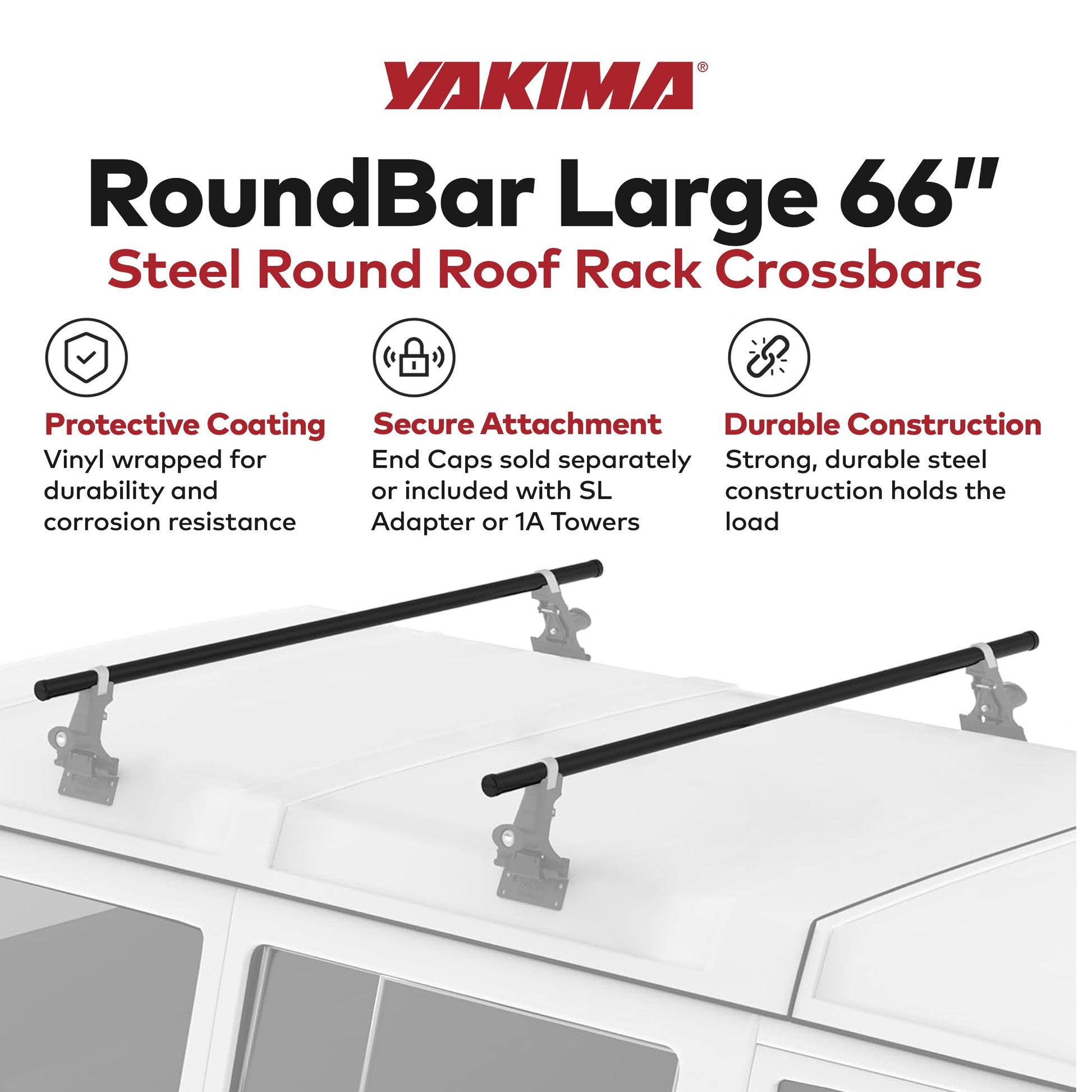 Yakima RoundBar Large 66” Steel Round Roof Rack System Crossbars, Set of 2 - Find Fresh Goods