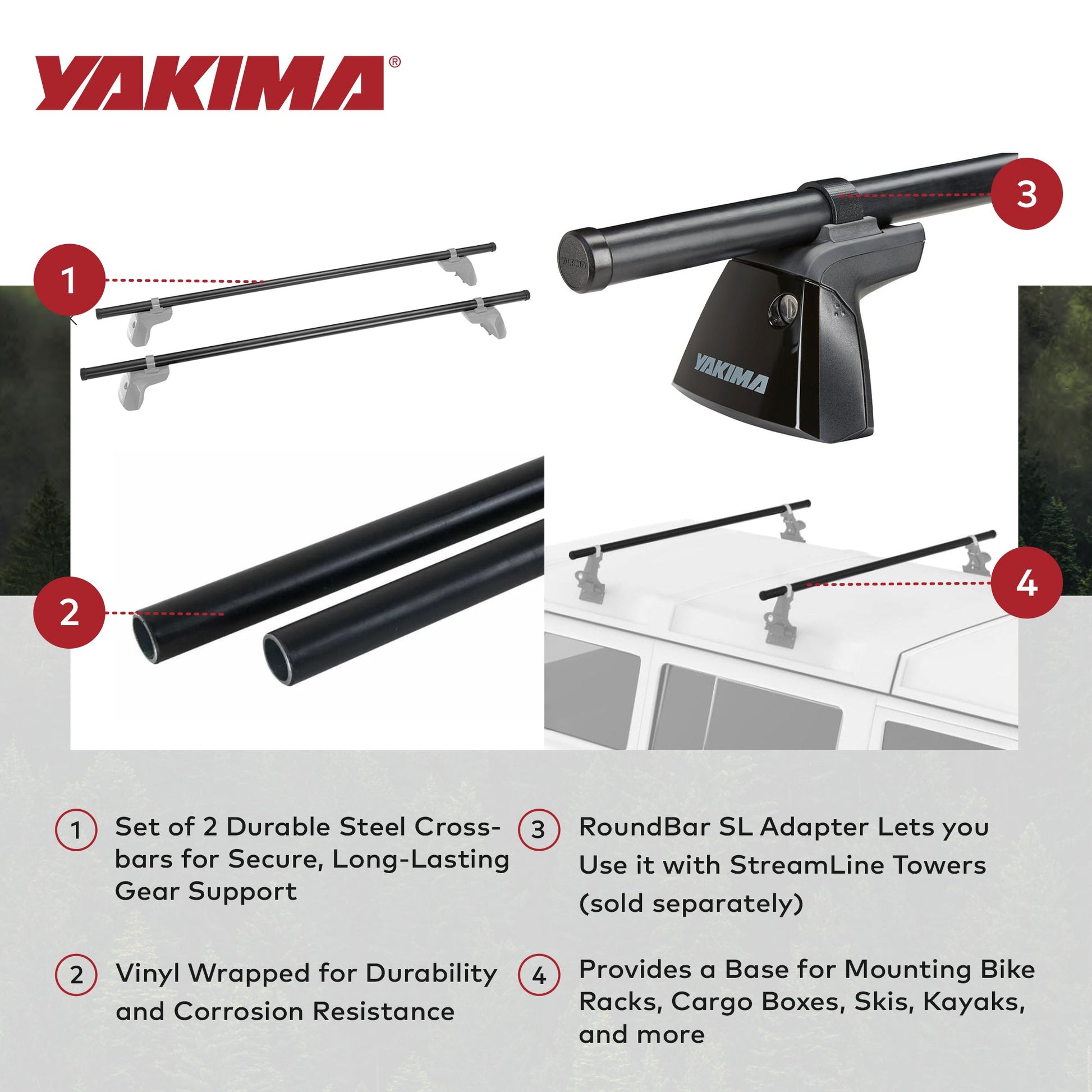 Yakima RoundBar Large 66” Steel Round Roof Rack System Crossbars, Set of 2 - Find Fresh Goods