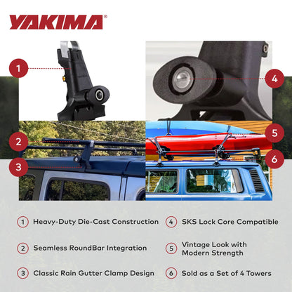 Yakima 1A Raingutter Roof Rack Towers for Vehicles, Compatible w/Yakima Roundbar - Find Fresh Goods
