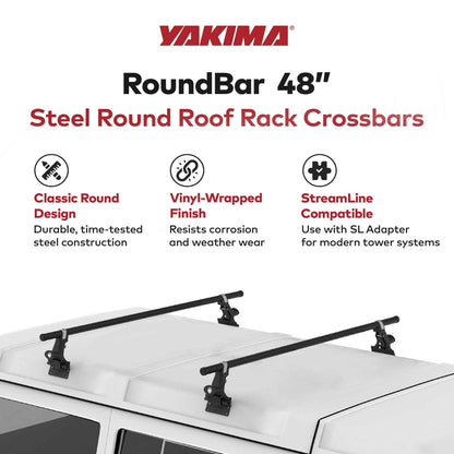 Yakima RoundBar Small 48” Steel Round Roof Rack System Crossbars, Set of 2