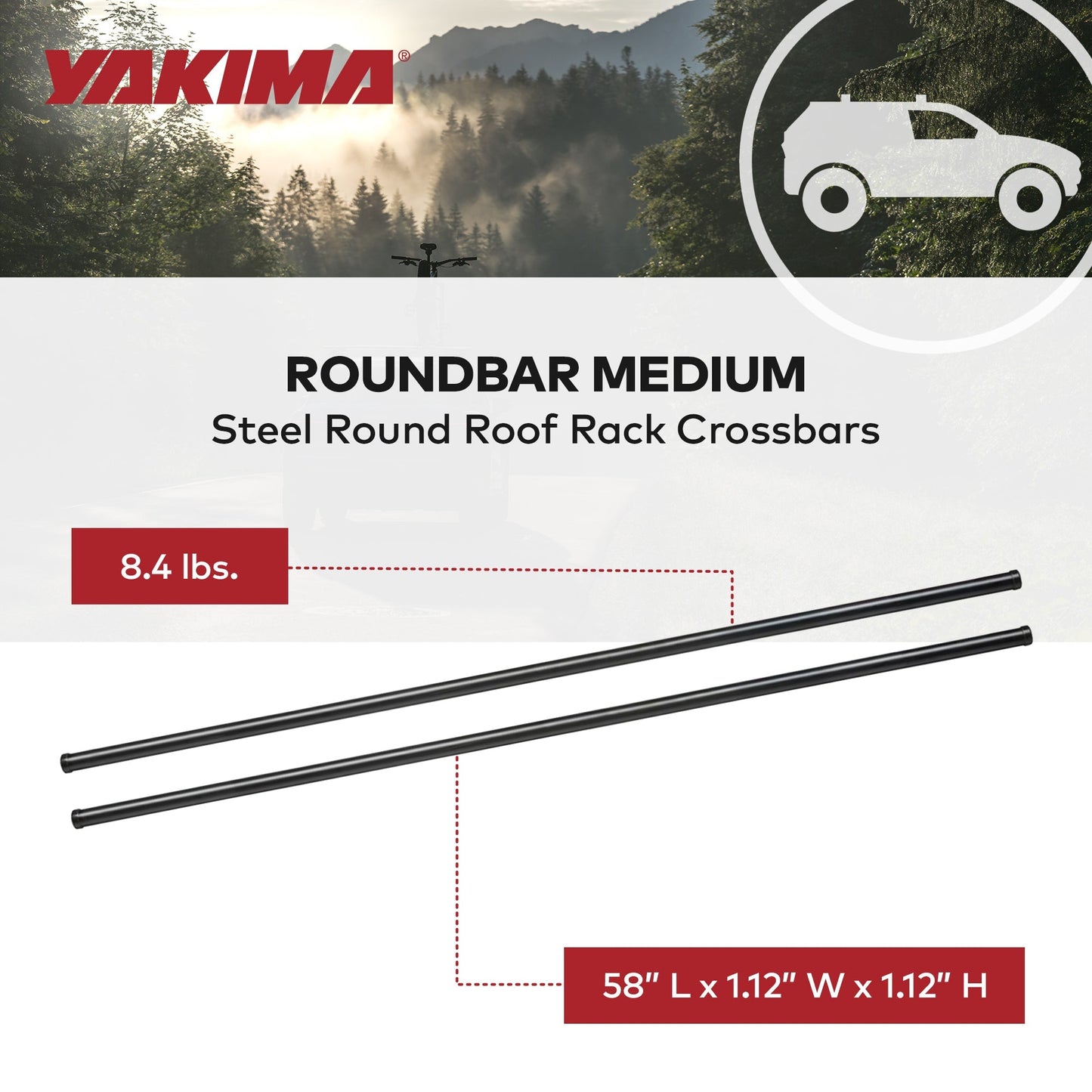 Yakima RoundBar Medium 58” Steel Round Roof Rack System Crossbars, Set of 2 - Find Fresh Goods
