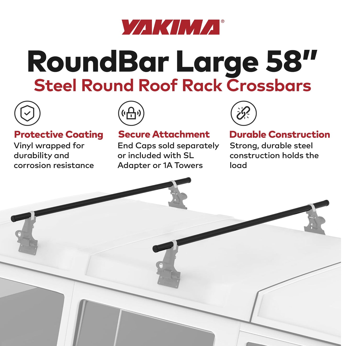 Yakima RoundBar Medium 58” Steel Round Roof Rack System Crossbars, Set of 2 - Find Fresh Goods
