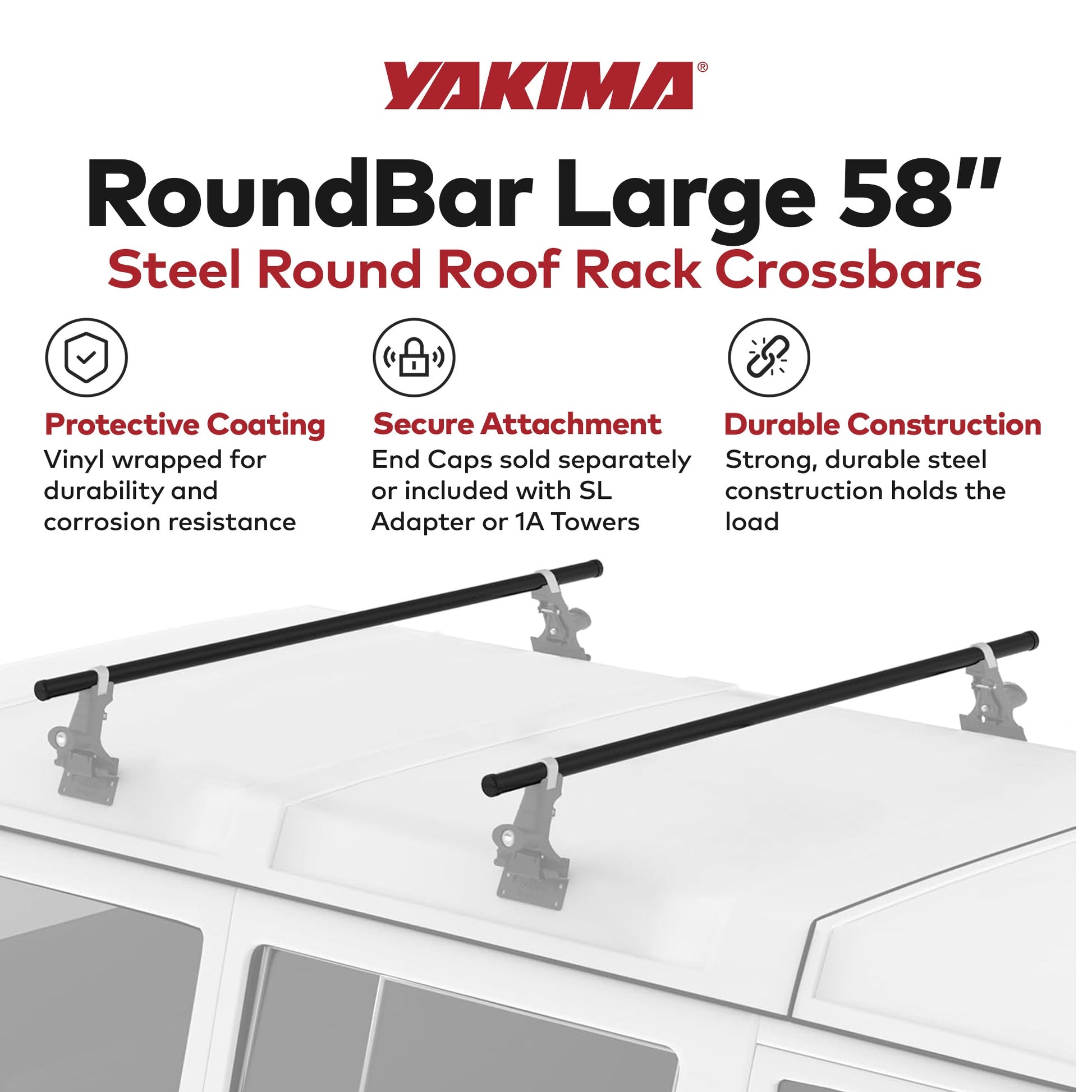 Yakima RoundBar Medium 58” Steel Round Roof Rack System Crossbars, Set of 2 - Find Fresh Goods