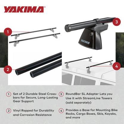 Yakima RoundBar Medium 58” Steel Round Roof Rack System Crossbars, Set of 2 - Find Fresh Goods