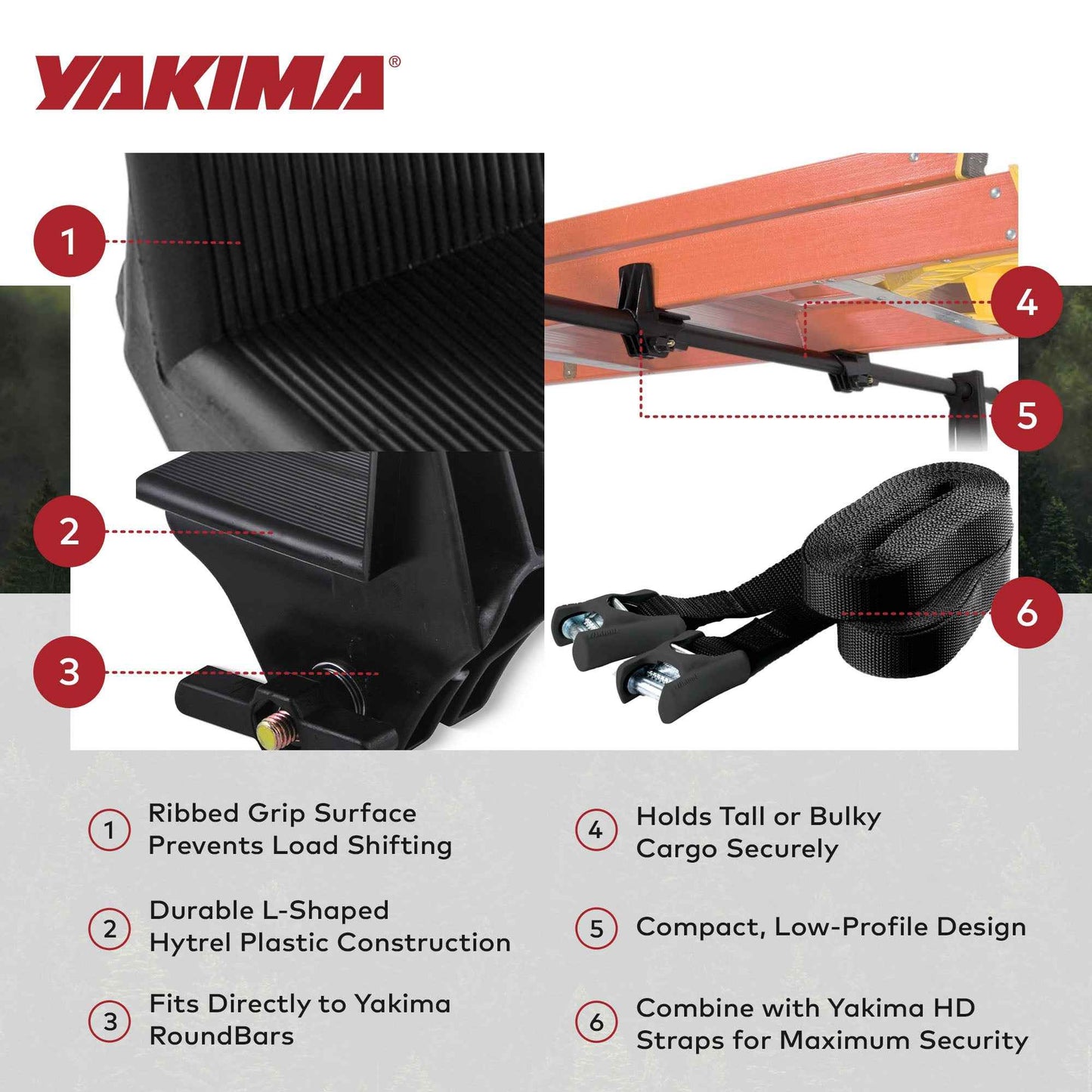 Yakima LoadStop L-Shaped Brackets Compatible with Yakima RoundBar, Set of 4