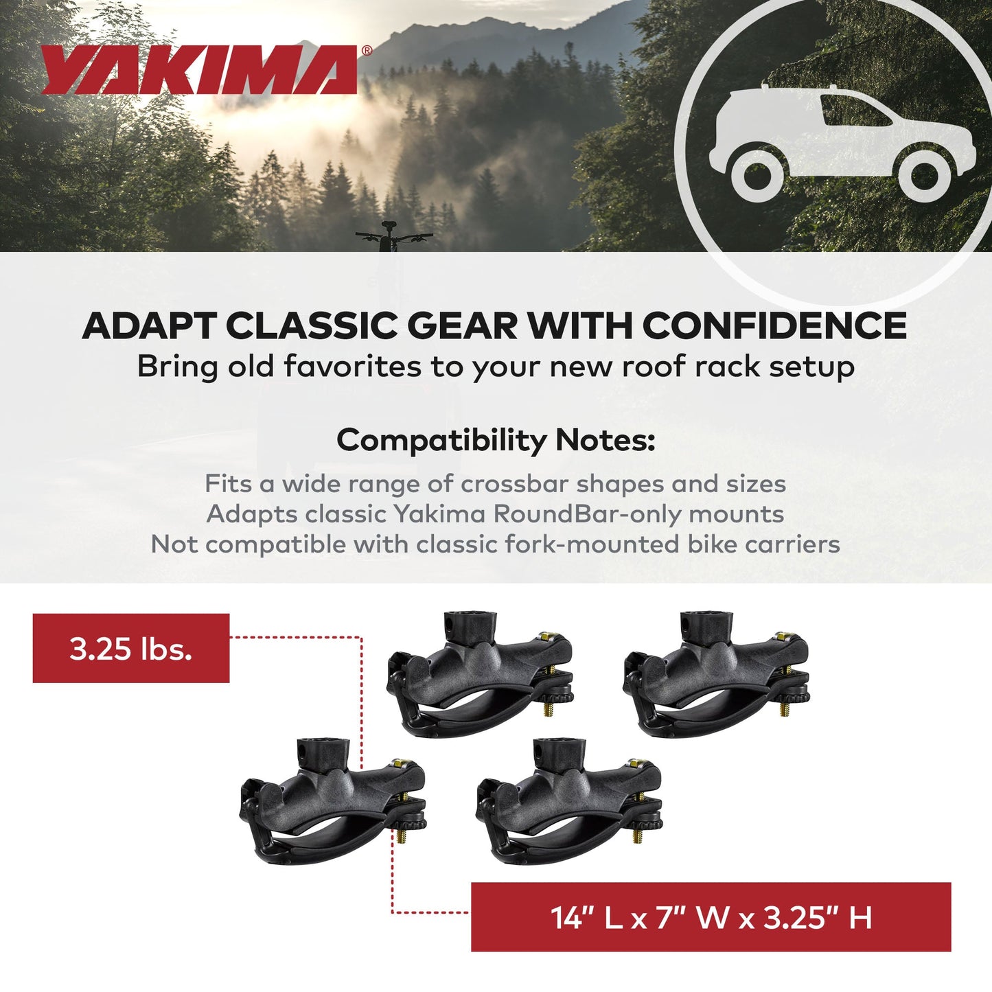 Yakima Universal MightyMount Mounts Aero or Factory Crossbars, Black, Set of 4 - Find Fresh Goods