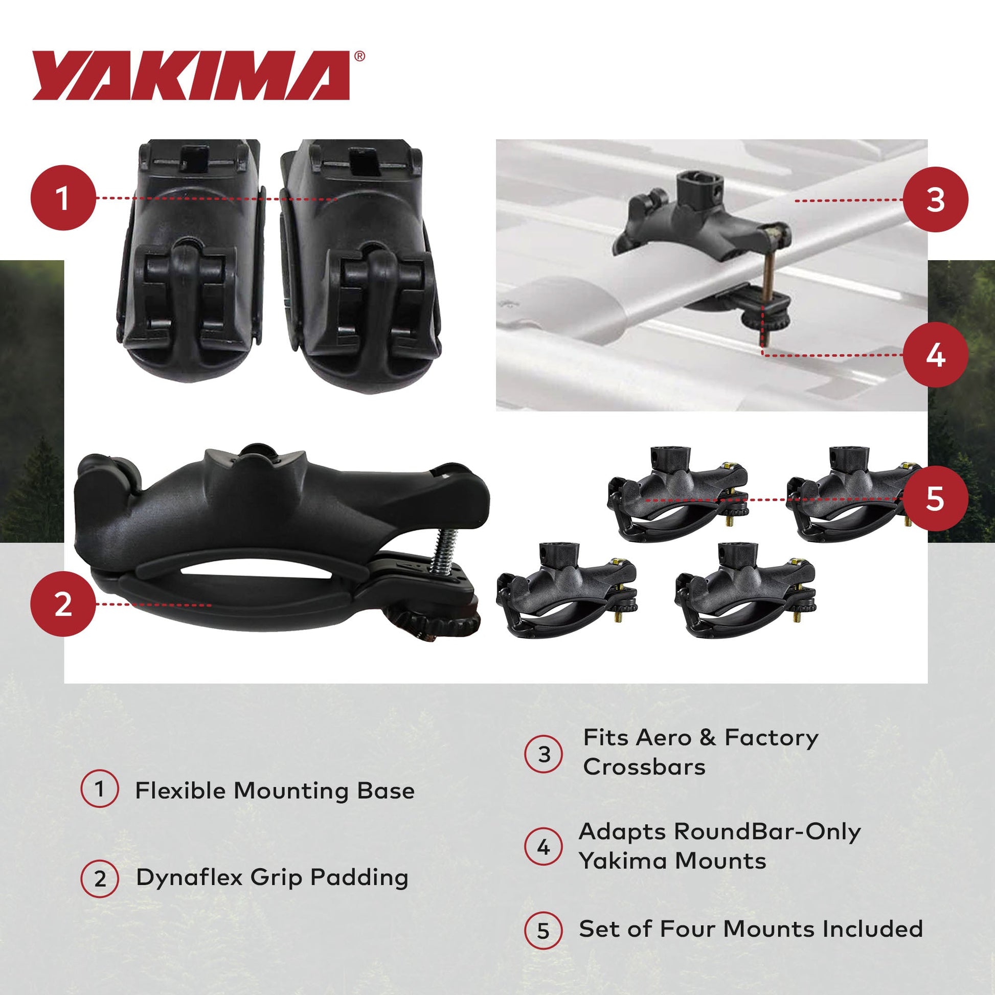 Yakima Universal MightyMount Mounts Aero or Factory Crossbars, Black, Set of 4 - Find Fresh Goods