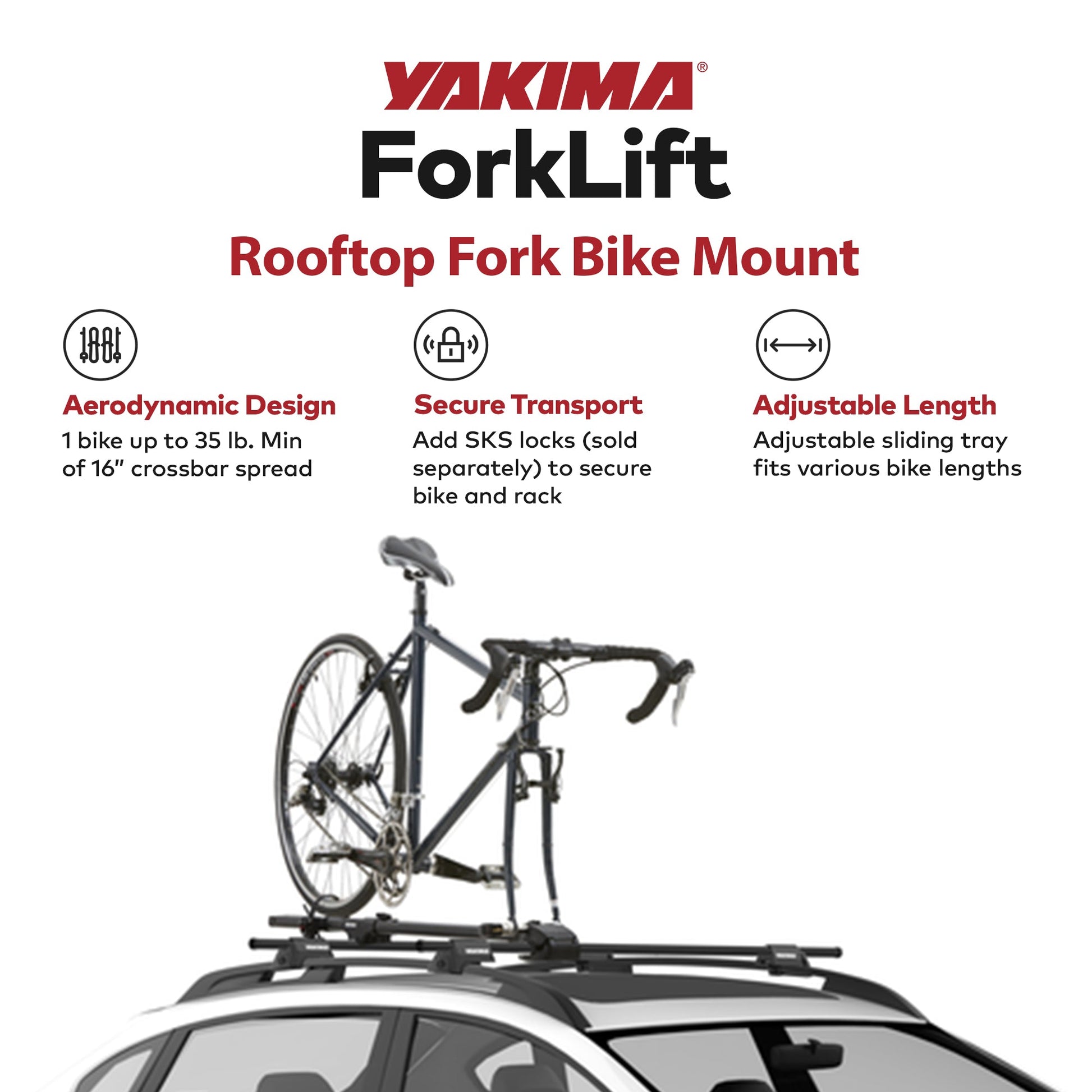 YAKIMA ForkLift Rooftop Fork Style Bike Mount, Fits All StreamLine Crossbars - Find Fresh Goods