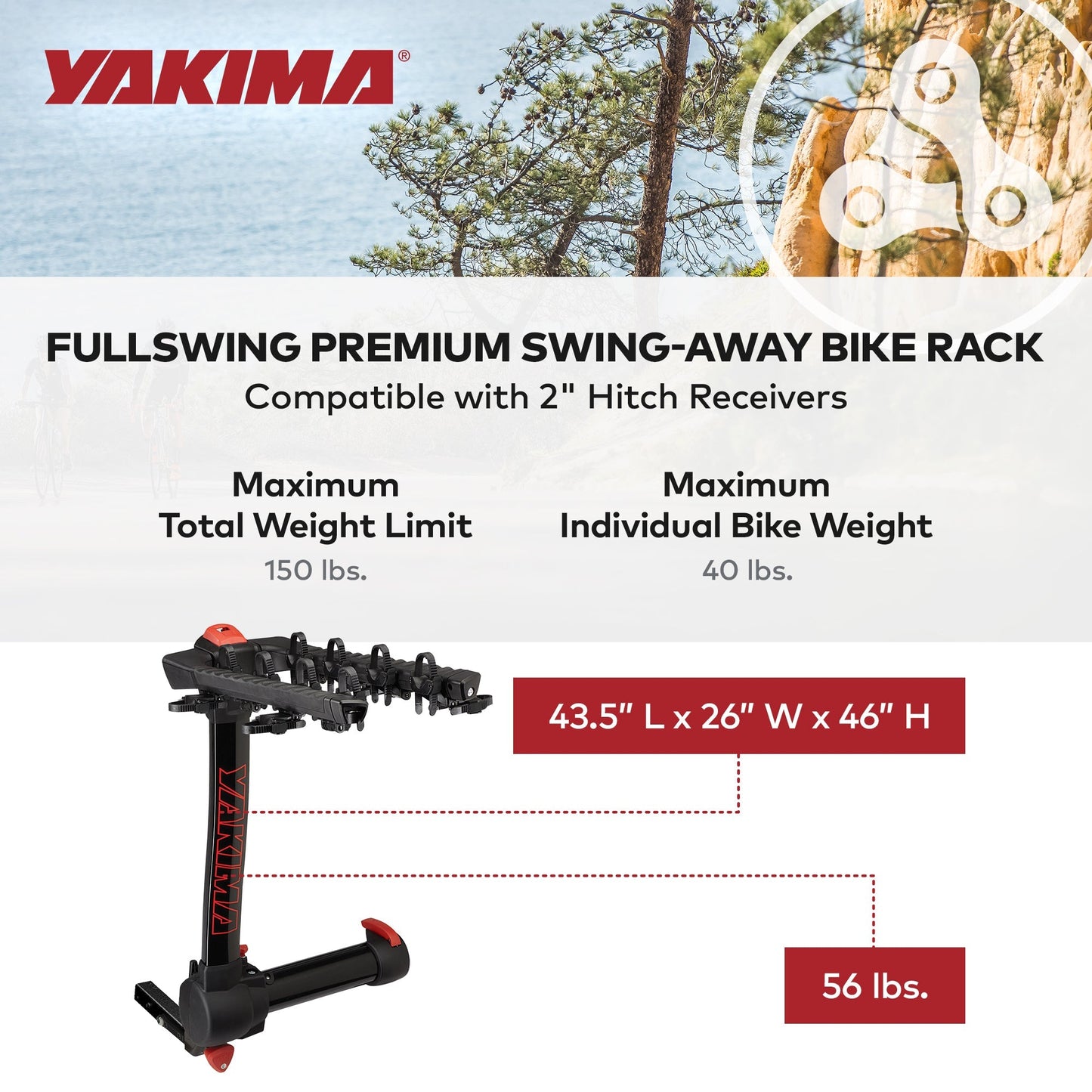 Yakima FullSwing Premium Swing-Away Bike Rack with ZipStrips, Universal Fit - Find Fresh Goods
