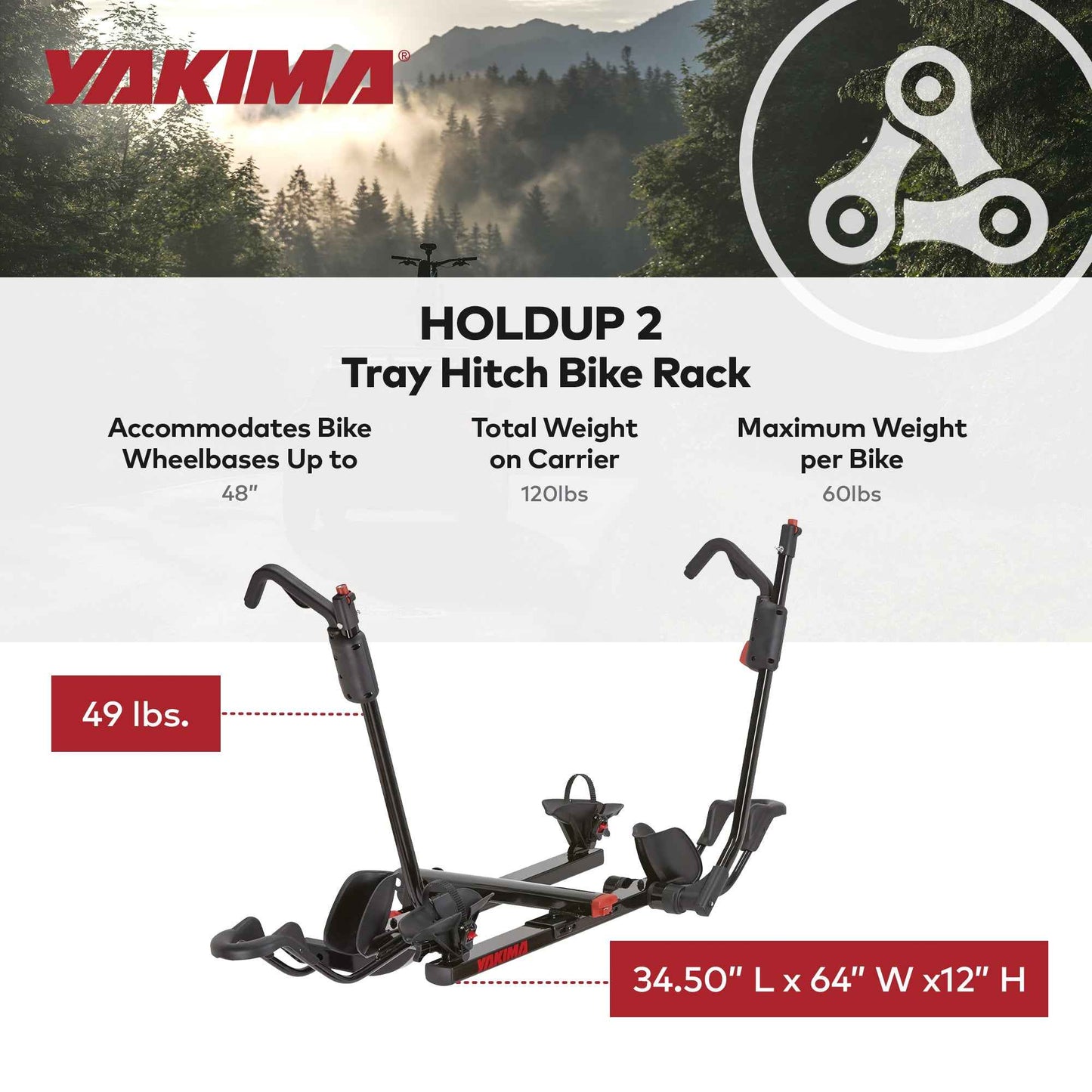 Yakima HoldUp 2 Bike Capacity 2" Hitch Bicycle Bike Rack with SKS Locks, Black