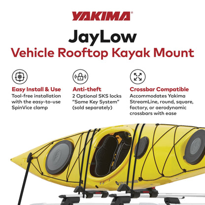 Yakima JayLow Rooftop Mounted Kayak Rack, Compatible with StreamLine Towers - Find Fresh Goods