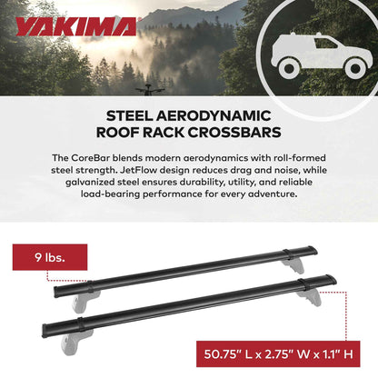 YAKIMA 50 Inch Steel CoreBar Aerodynamic Roof Rack Crossbars, Black, Set of 2