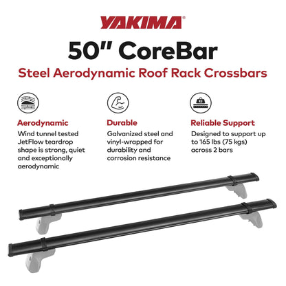 YAKIMA 50 Inch Steel CoreBar Aerodynamic Roof Rack Crossbars, Black, Set of 2