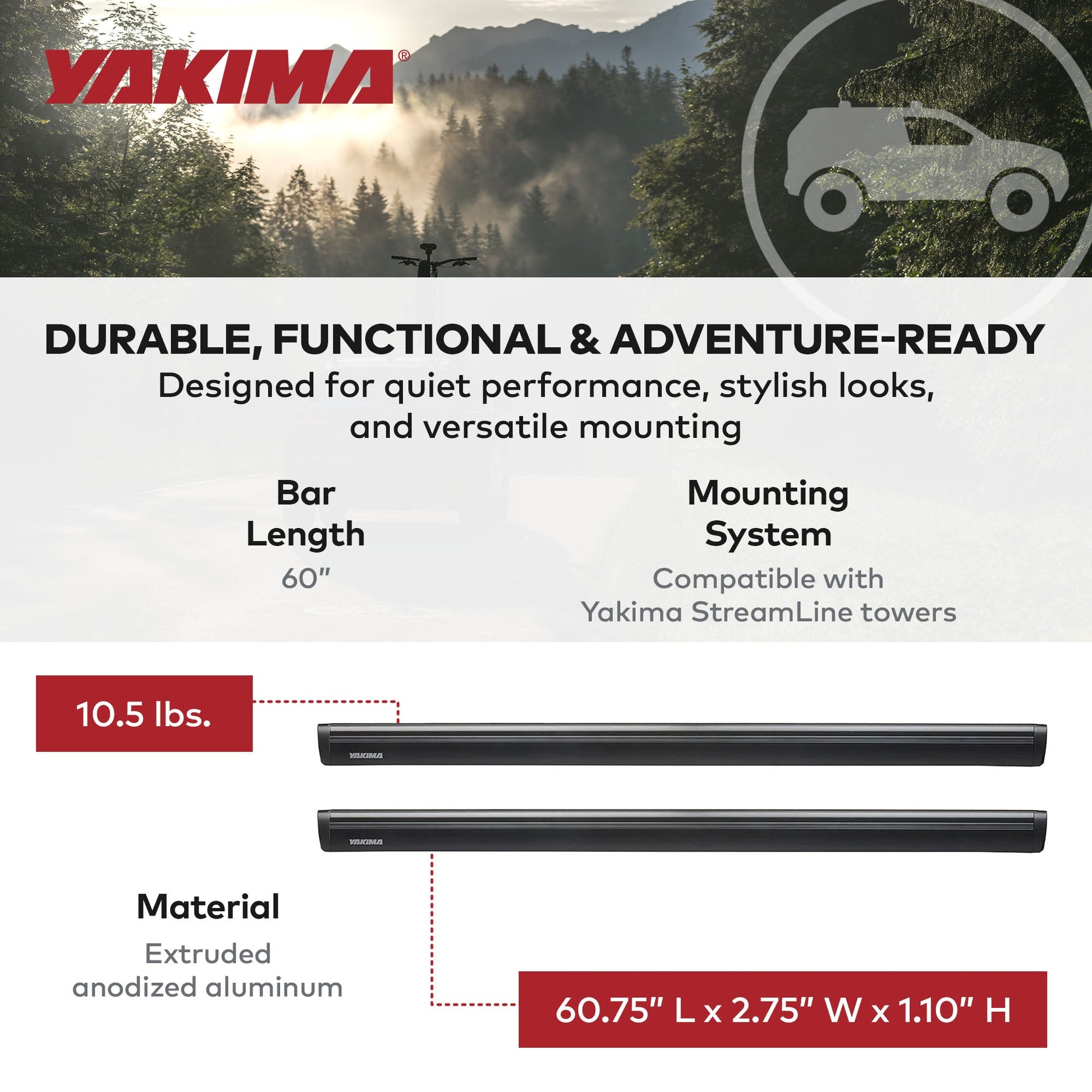Yakima 60 Inch Pair JetStreamRoof Rack Crossbars, Compatible w/StreamLine Towers - Find Fresh Goods