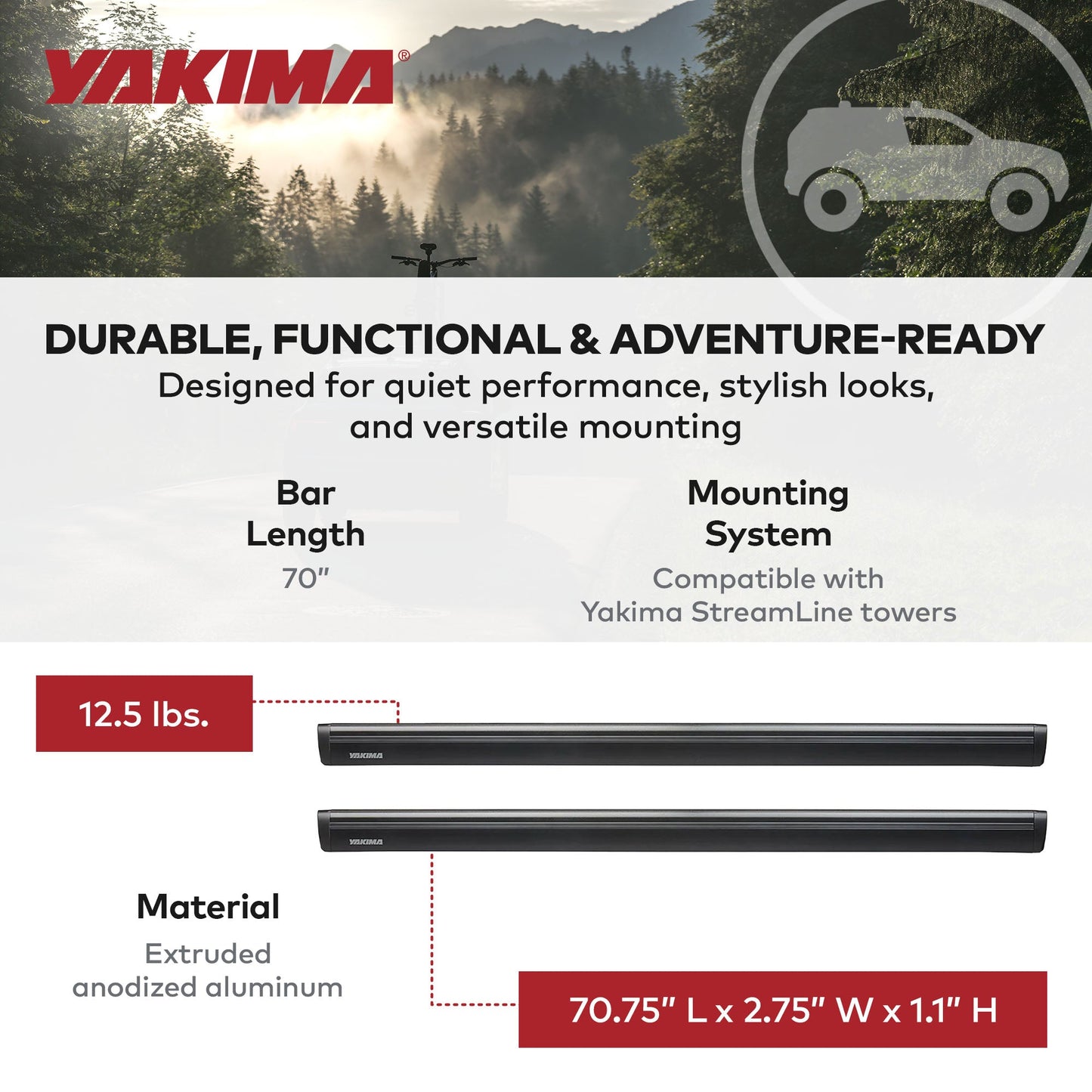 Yakima 70 Inch Pair JetStreamRoof Rack Crossbars, Compatible w/StreamLine Towers - Find Fresh Goods