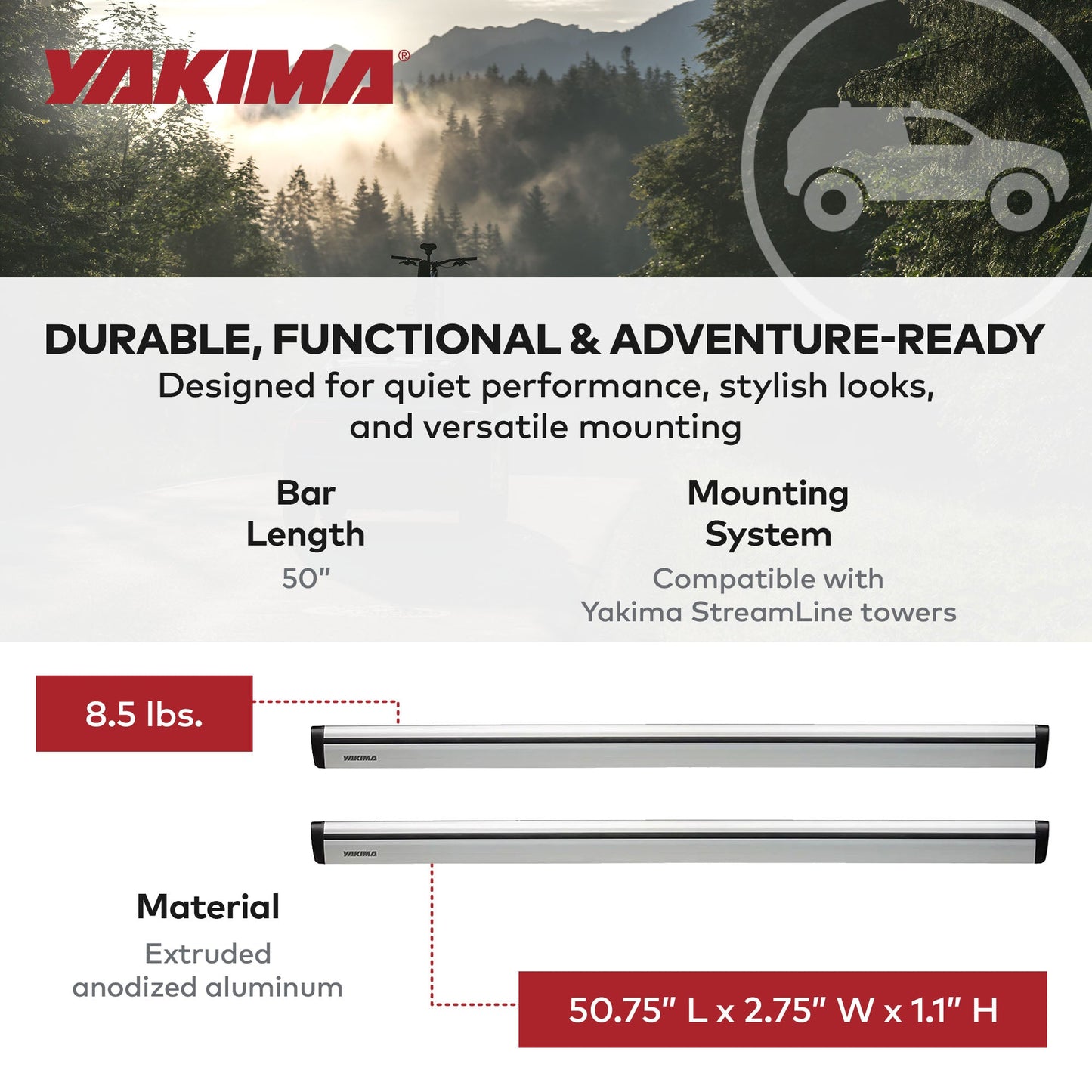 Yakima 50 Inch Pair JetStreamRoof Rack Crossbars, Compatible w/StreamLine Towers - Find Fresh Goods