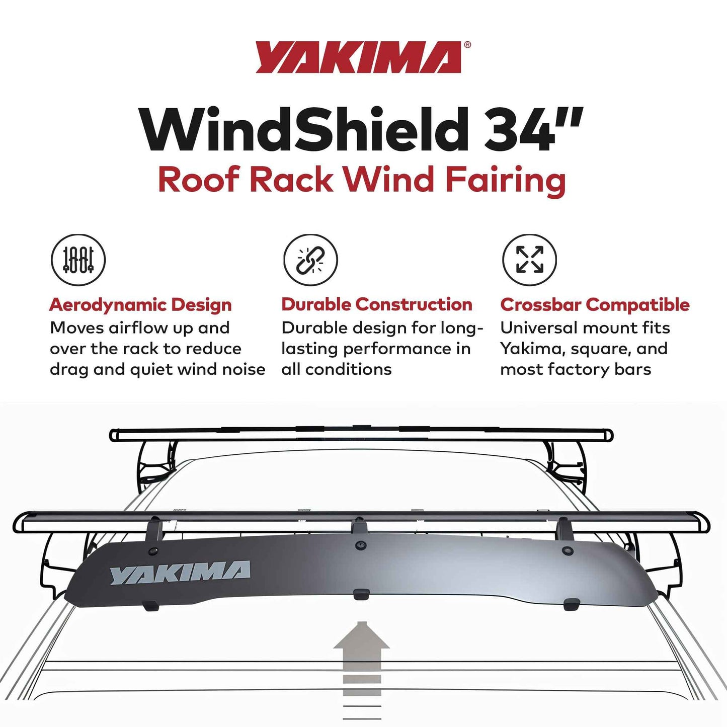 Yakima WindShield 34 Inch Roof Rack Wind Fairing, Compatible w/StreamLine Towers