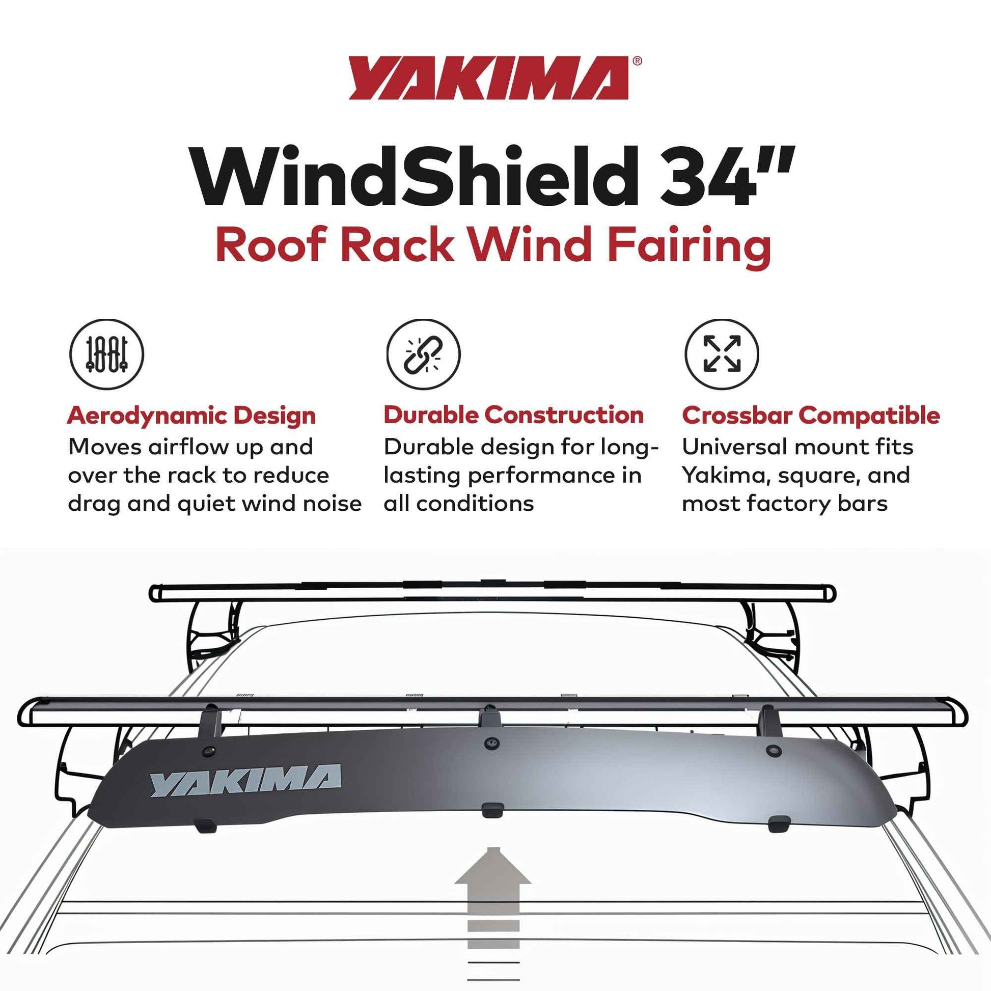 Yakima WindShield 34 Inch Roof Rack Wind Fairing, Compatible w/StreamLine Towers