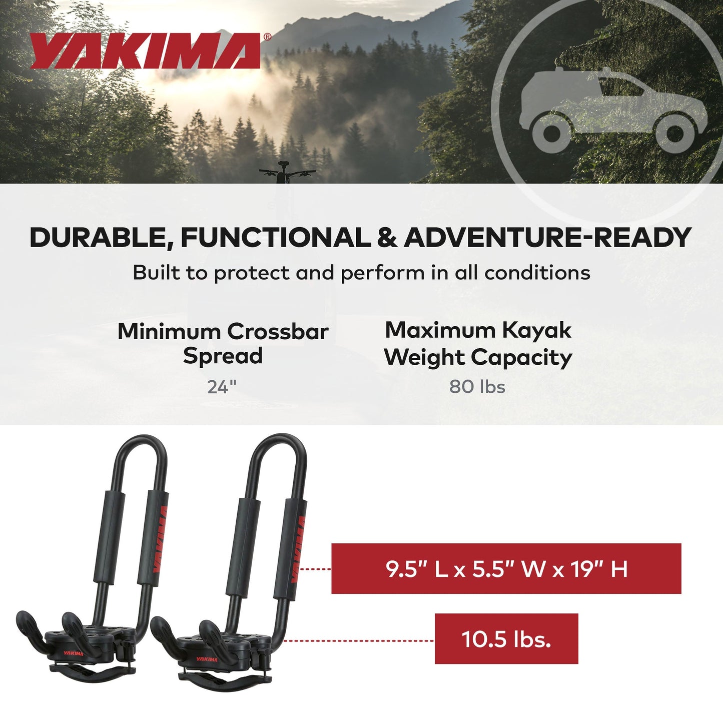 YAKIMA JayHook J-Cradle Rooftop 1 Kayak Mount, Roof Rack w/Padding & Tie Downs - Find Fresh Goods