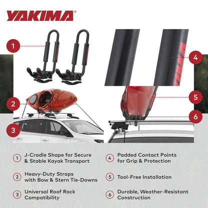YAKIMA JayHook J-Cradle Rooftop 1 Kayak Mount, Roof Rack w/Padding & Tie Downs - Find Fresh Goods