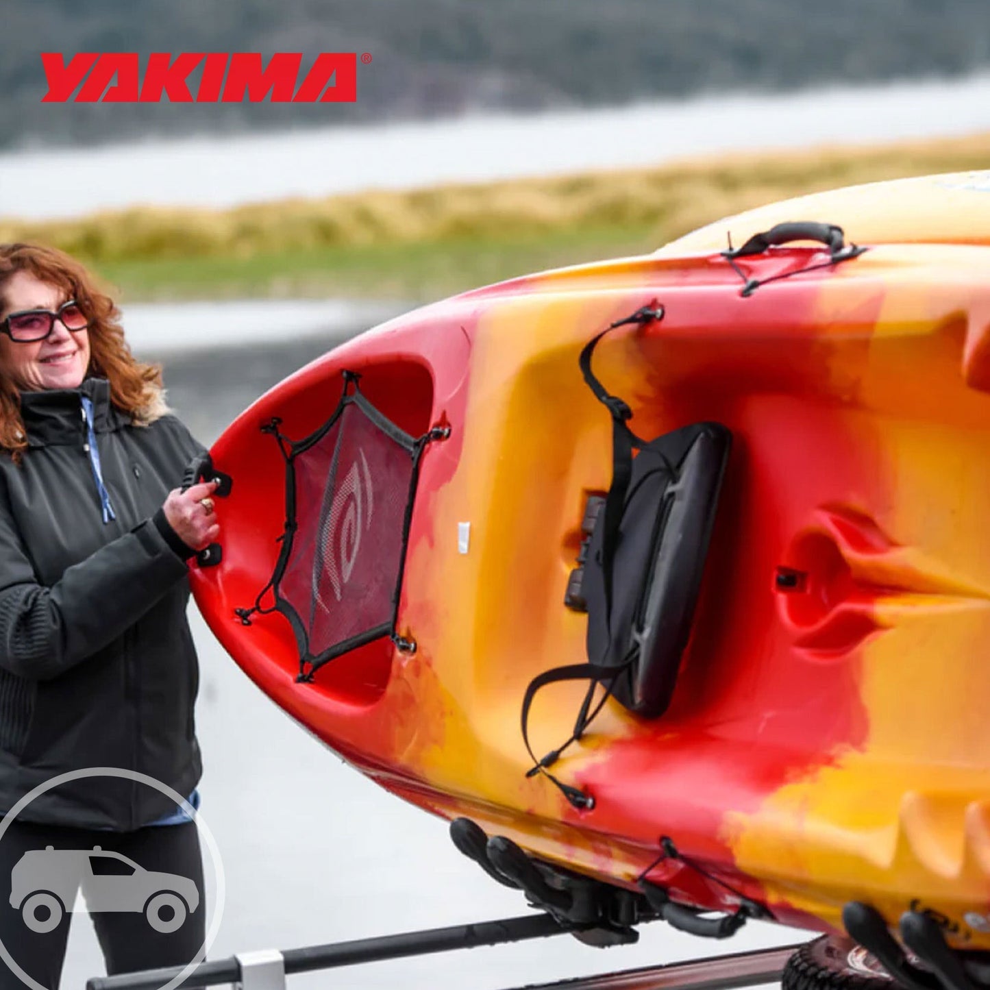 YAKIMA JayHook J-Cradle Rooftop 1 Kayak Mount, Roof Rack w/Padding & Tie Downs - Find Fresh Goods