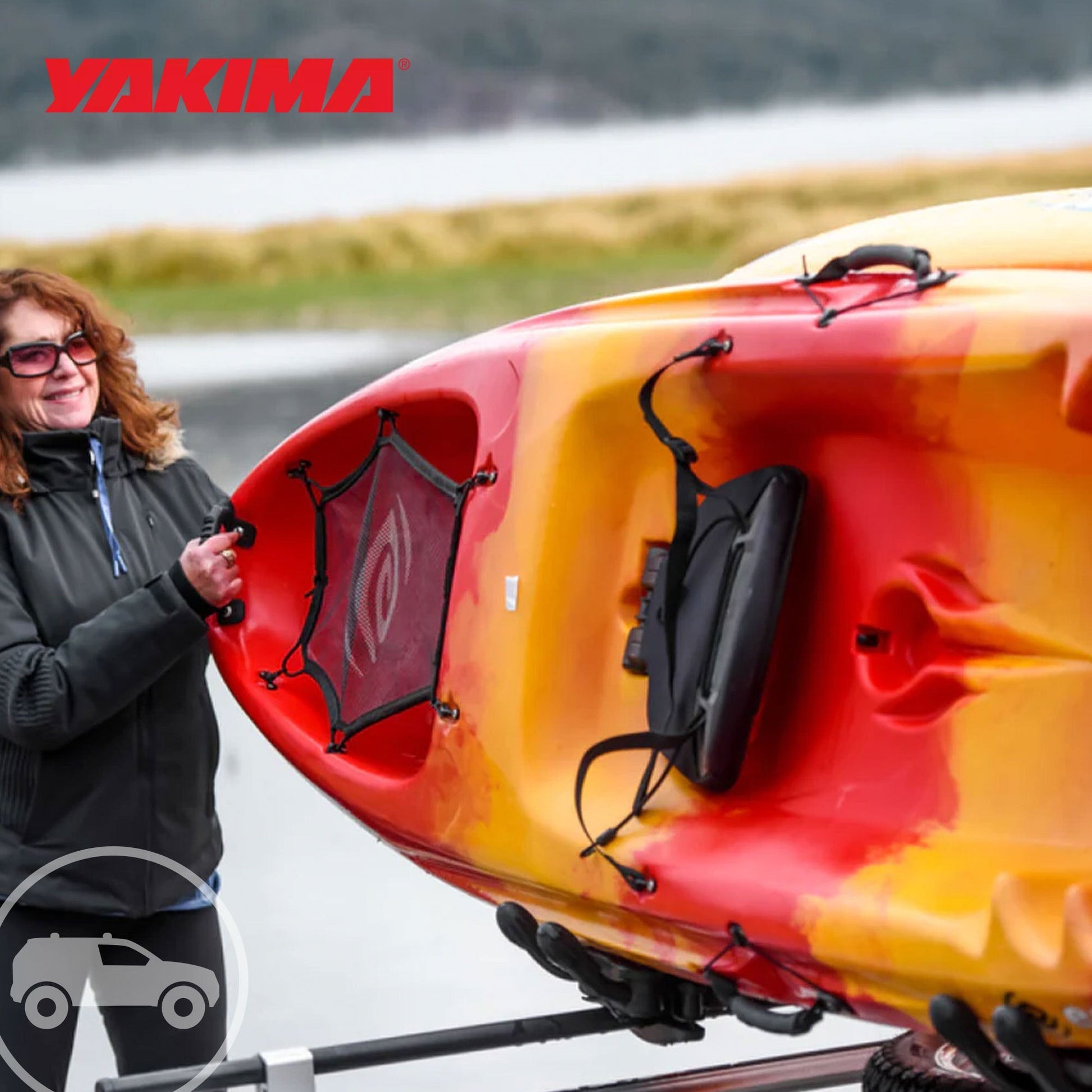 YAKIMA JayHook J-Cradle Rooftop 1 Kayak Mount, Roof Rack w/Padding & Tie Downs - Find Fresh Goods