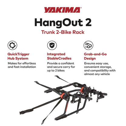 Yakima HangOut Car Trunk Compact Foldable 2 Bicycle Mount Rack Carrier, Black