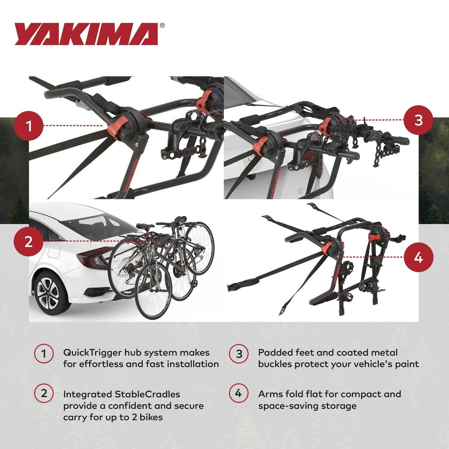 Yakima HangOut Car Trunk Compact Foldable 2 Bicycle Mount Rack Carrier, Black