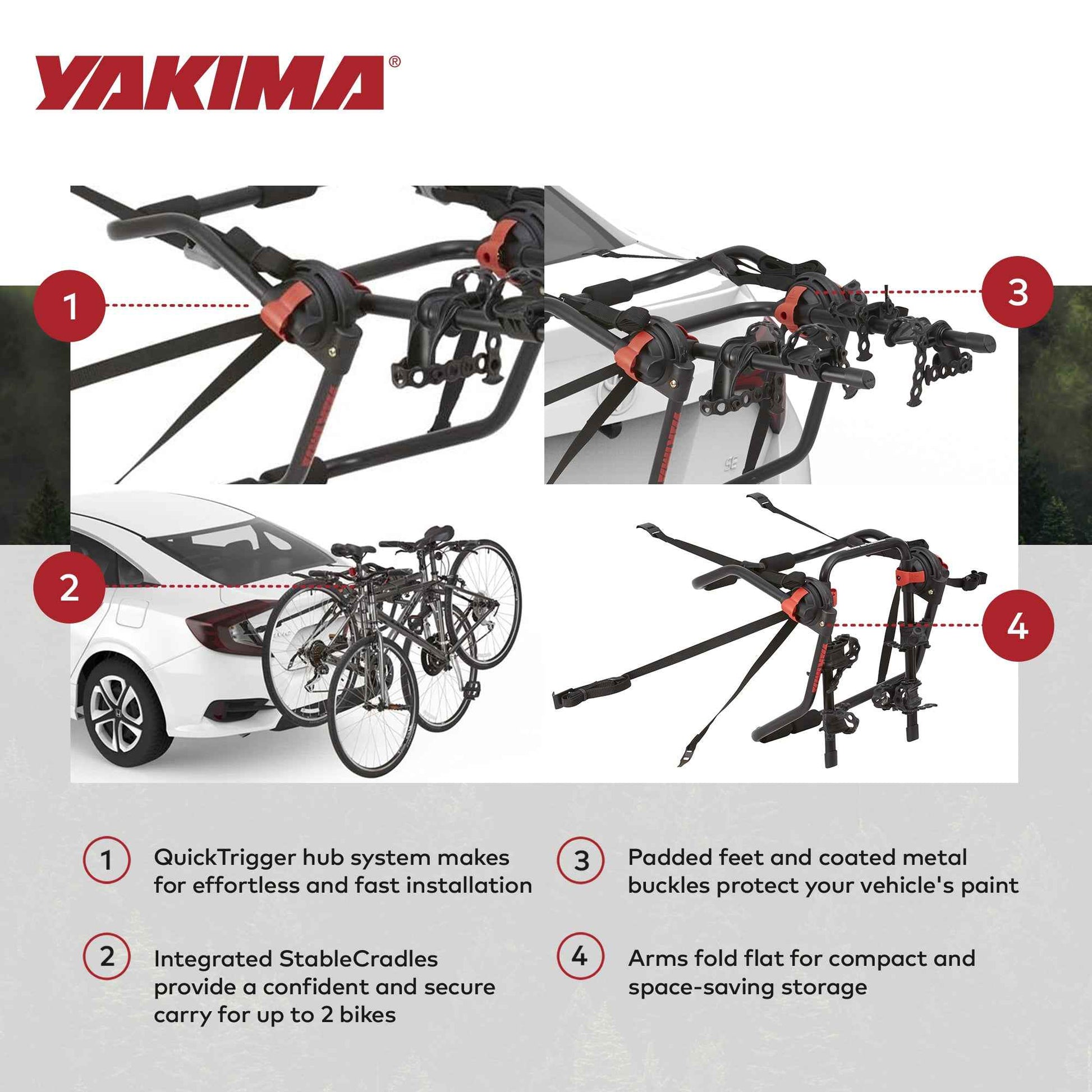 Yakima HangOut Car Trunk Compact Foldable 2 Bicycle Mount Rack Carrier, Black