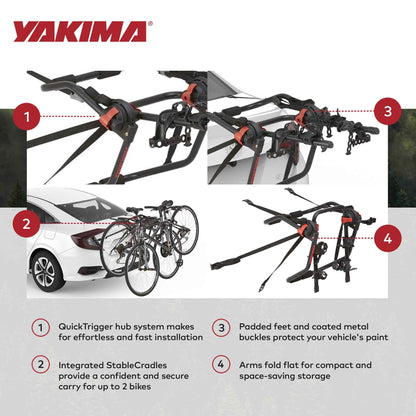 Yakima HangOut Car Trunk Compact Foldable 2 Bicycle Mount Rack Carrier, Black
