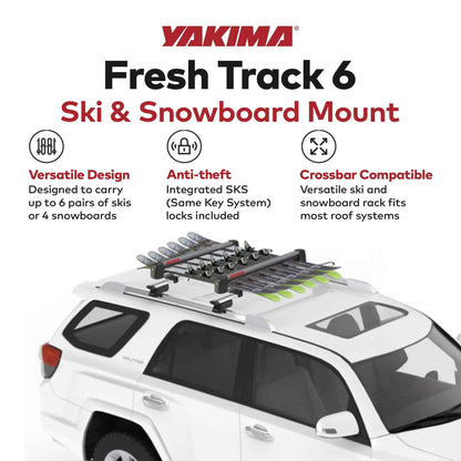 Yakima FreshTrack 6 Universal Car Roof Top Mount Ski and Snowboard Rack, Black