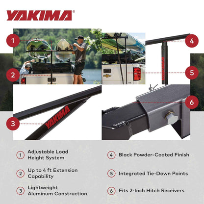 Yakima LongArm Aluminum Hitch Mounted Adjustable Truck Bed Extender Rack, Black