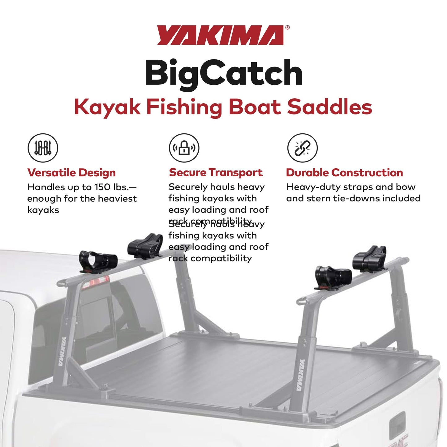 YAKIMA BigCatch Kayak Fishing Boat Saddles for Roof Racks and Trailers, Black
