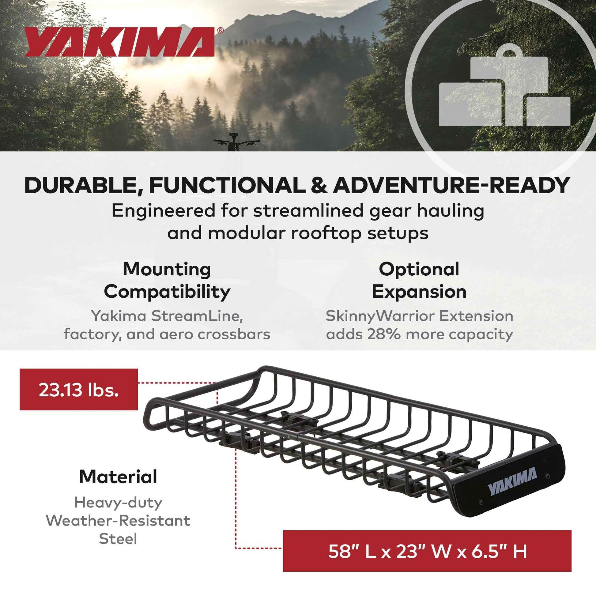 Yakima SkinnyWarrior Long & Narrow Cargo Basket for Yakima StreamLine Crossbars