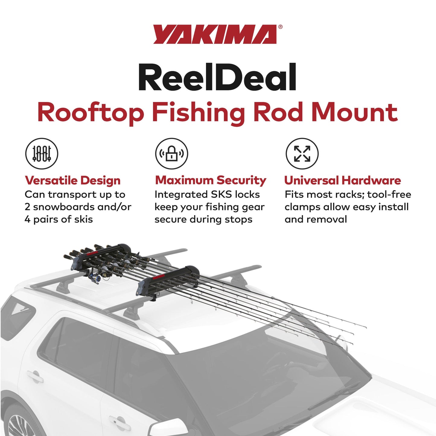 YAKIMA ReelDeal Padded Rooftop Rack Fishing Rod, Ski, and Snowboard Mount, Black - Find Fresh Goods