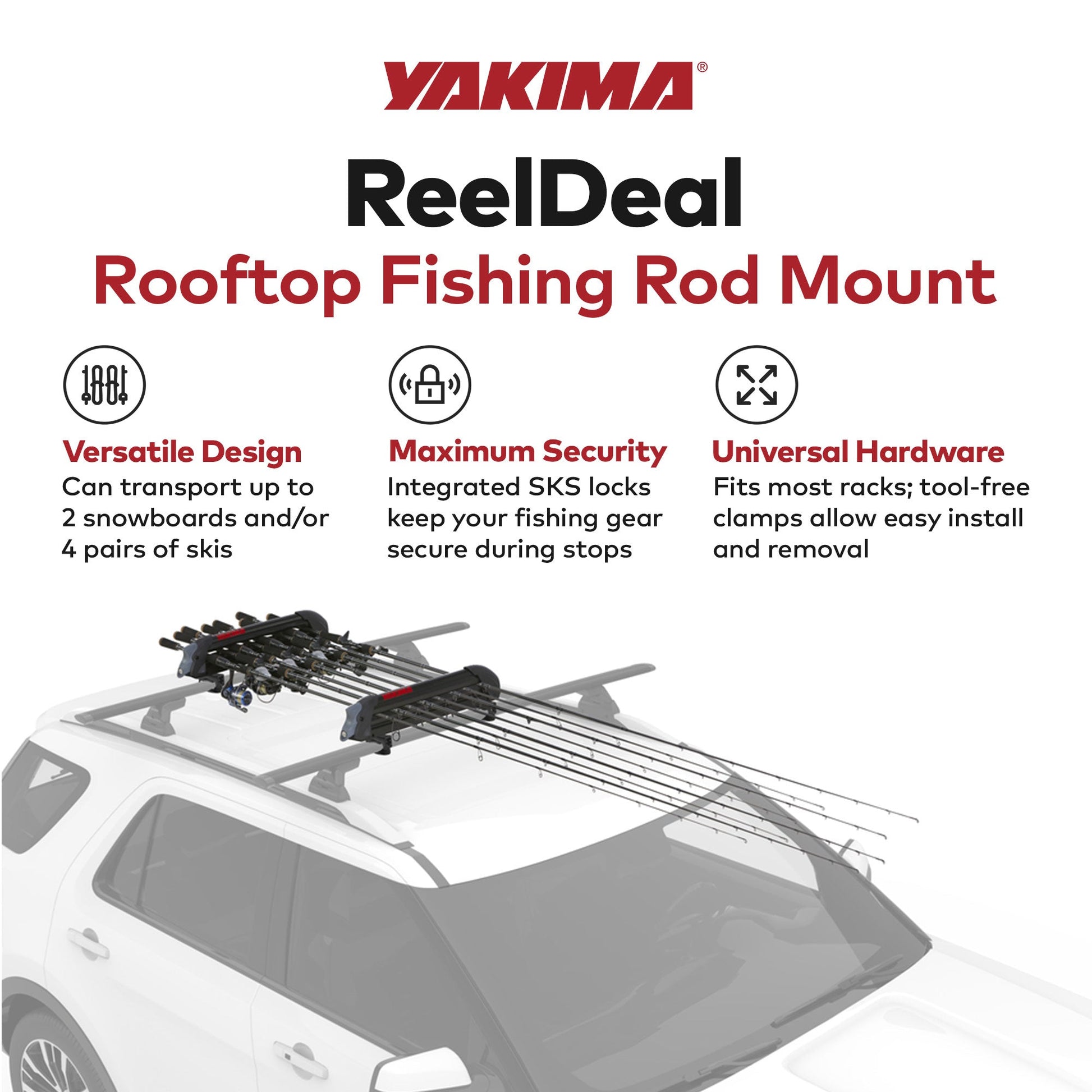 YAKIMA ReelDeal Padded Rooftop Rack Fishing Rod, Ski, and Snowboard Mount, Black - Find Fresh Goods