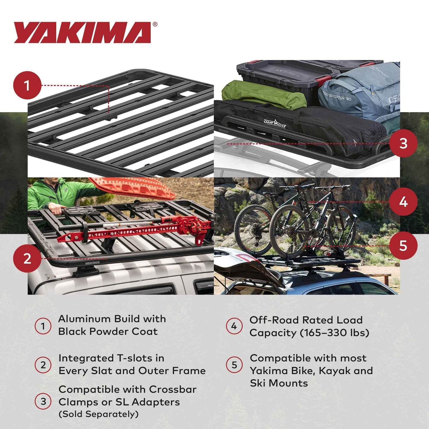 Yakima 76 by 65 Inch LockNLoad 3 Bar System Heavy Duty Roof Rack Platform, Black