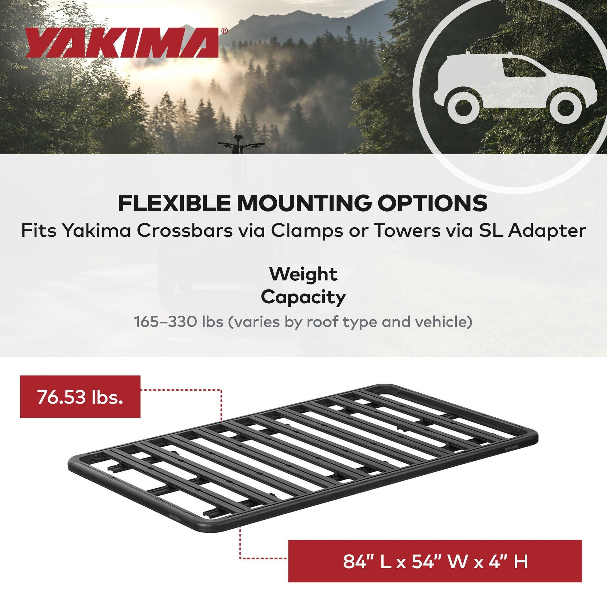 YAKIMA 84 by 54 Inch LockNLoad 3 Bar System Heavy Duty Roof Rack Platform, Black - Find Fresh Goods