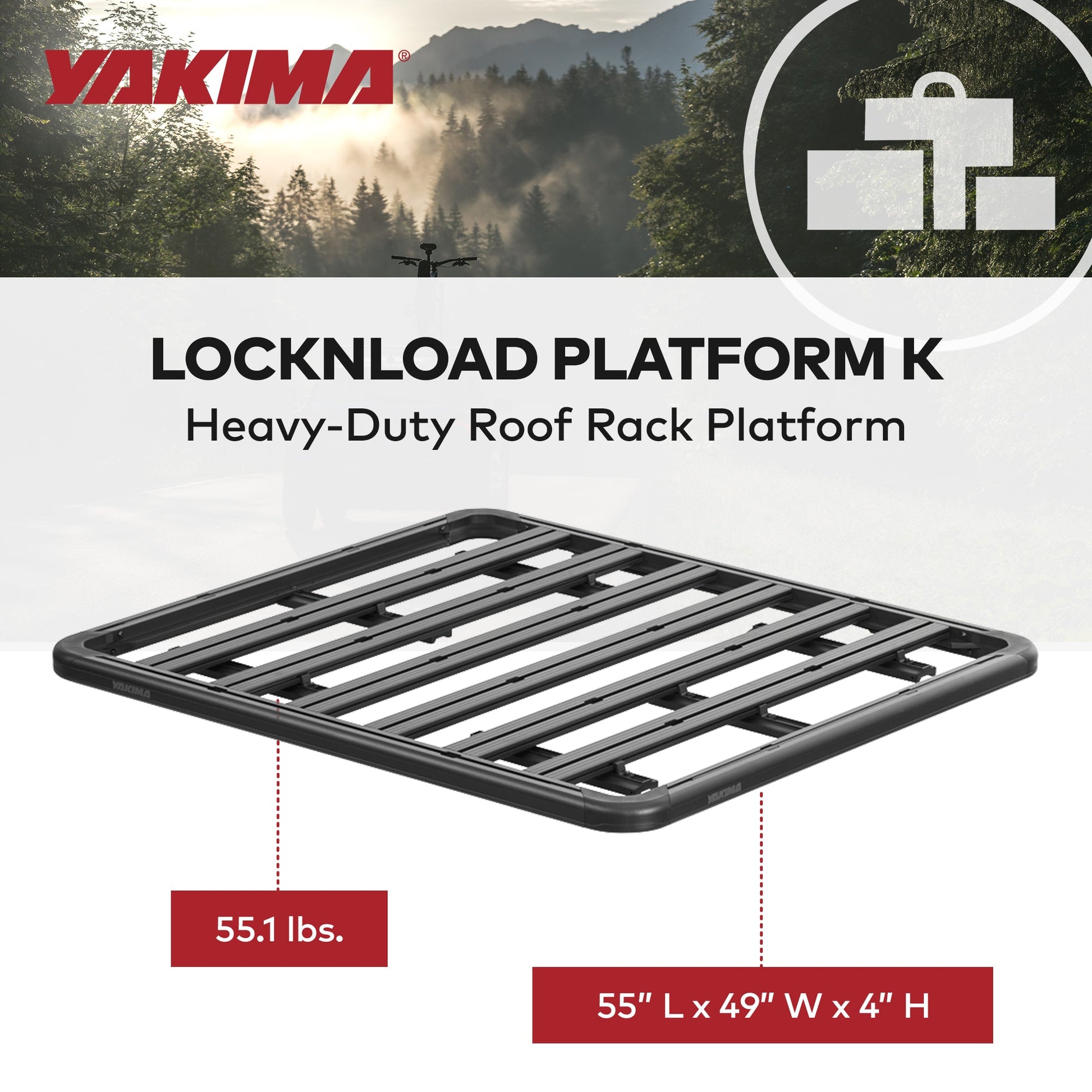 Yakima 55 by 49 Inch LockNLoad 3 Bar System Heavy Duty Roof Rack Platform, Black - Find Fresh Goods
