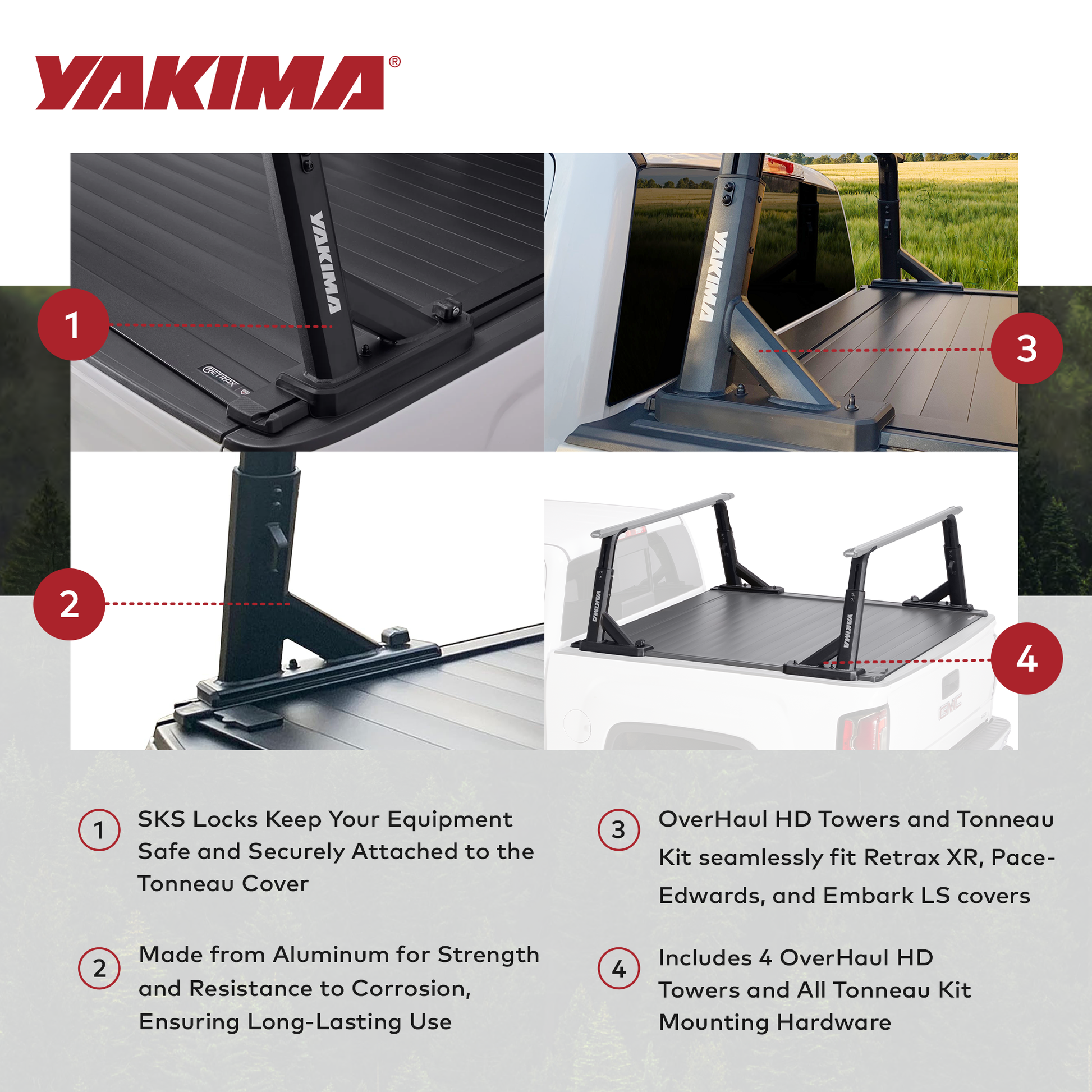 Yakima Aluminum OverHaul HD Towers with Tonneau Kit Mounting Hardware, Black - Find Fresh Goods