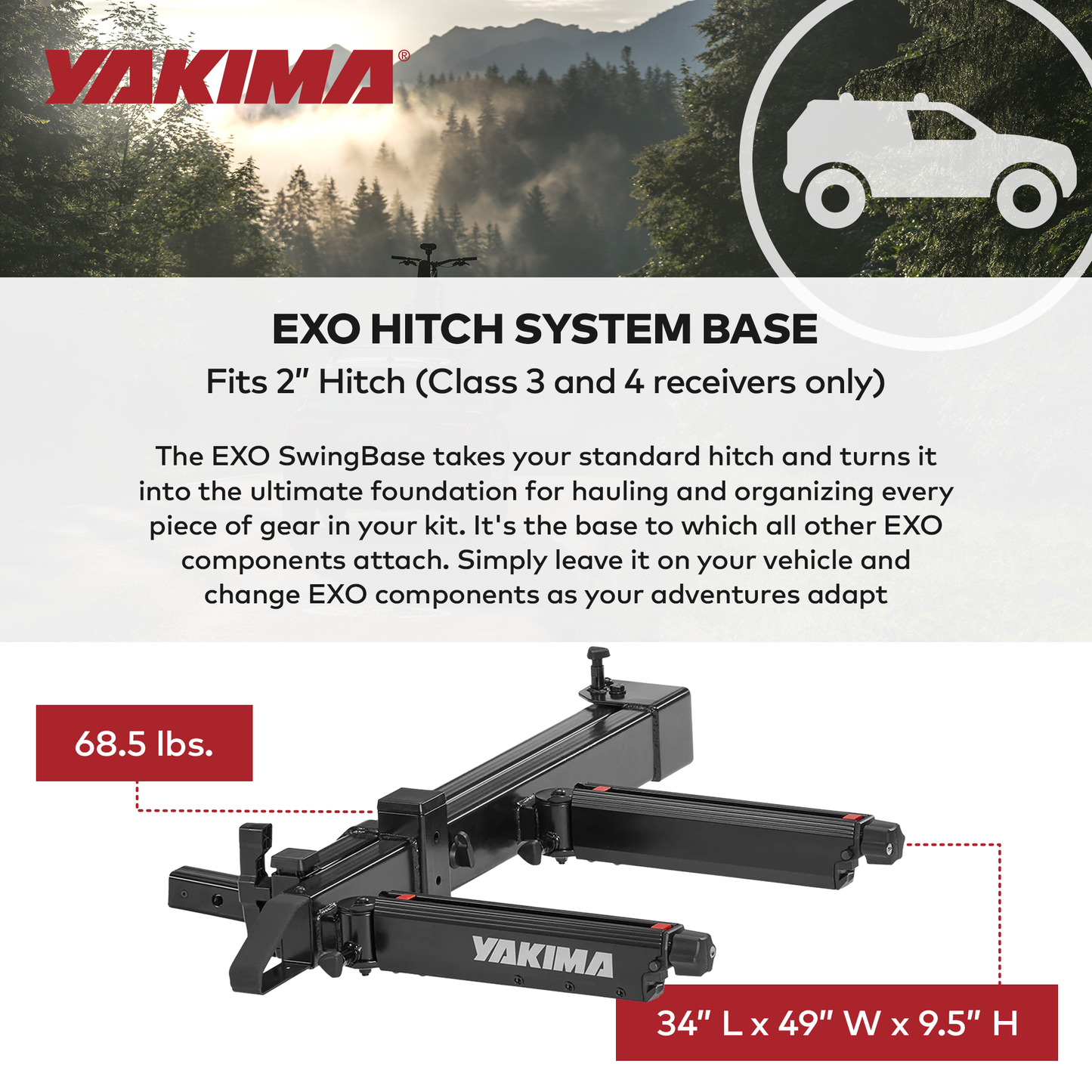 Yakima EXO SwingBase 2 Inch Hitch Base Rack Storage System with HitchLock, Black - Find Fresh Goods