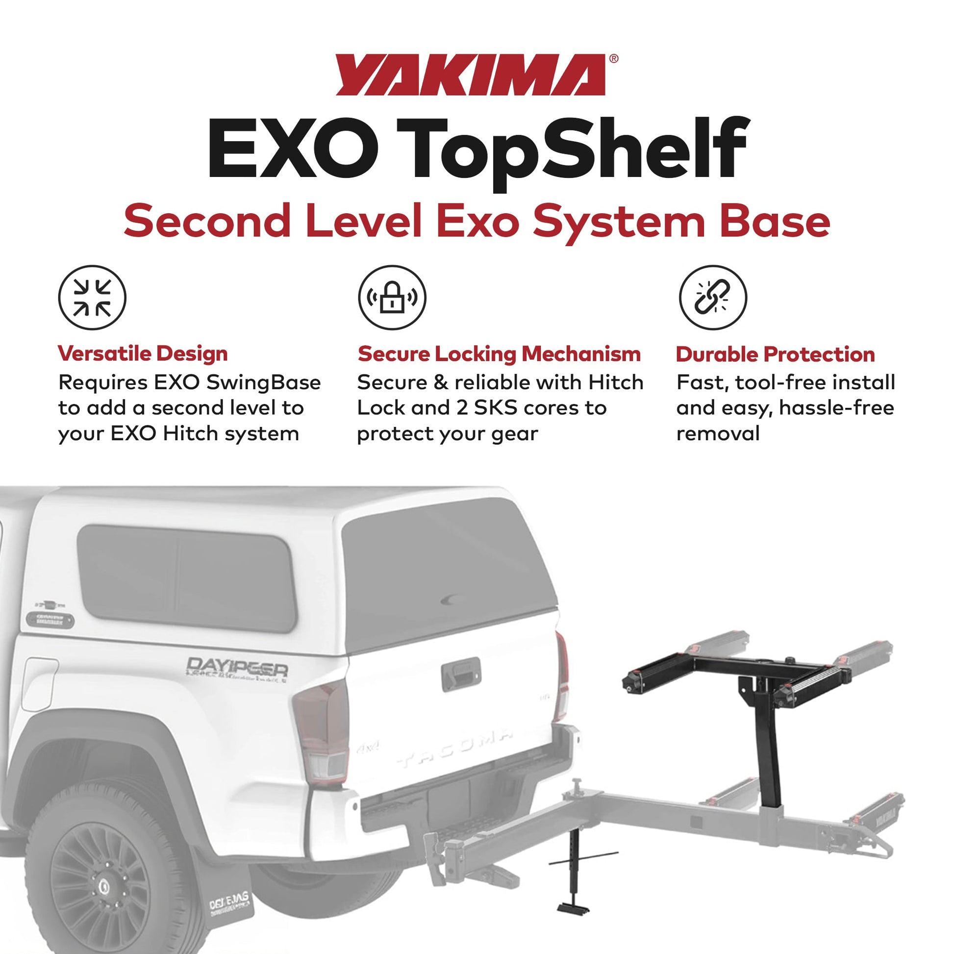 Yakima EXO TopShelf Second Level Hitch Base Rack Storage System with 2 SKS Locks - Find Fresh Goods