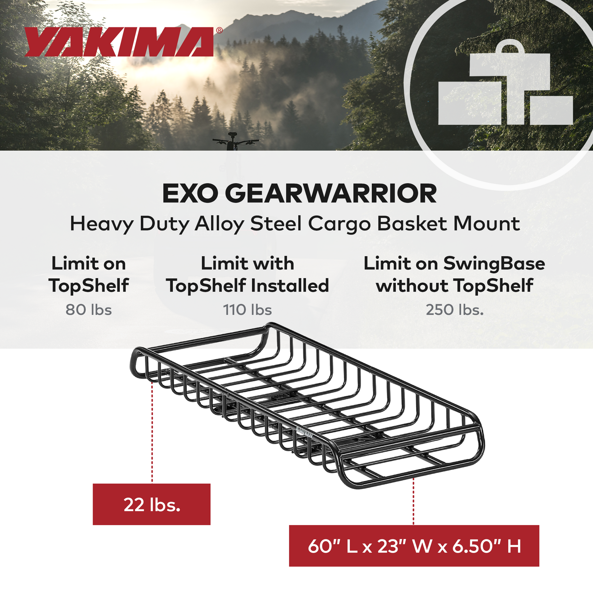 Yakima EXO GearWarrior Sturdy Heavy Duty Alloy Steel Cargo Basket Mount, Black - Find Fresh Goods