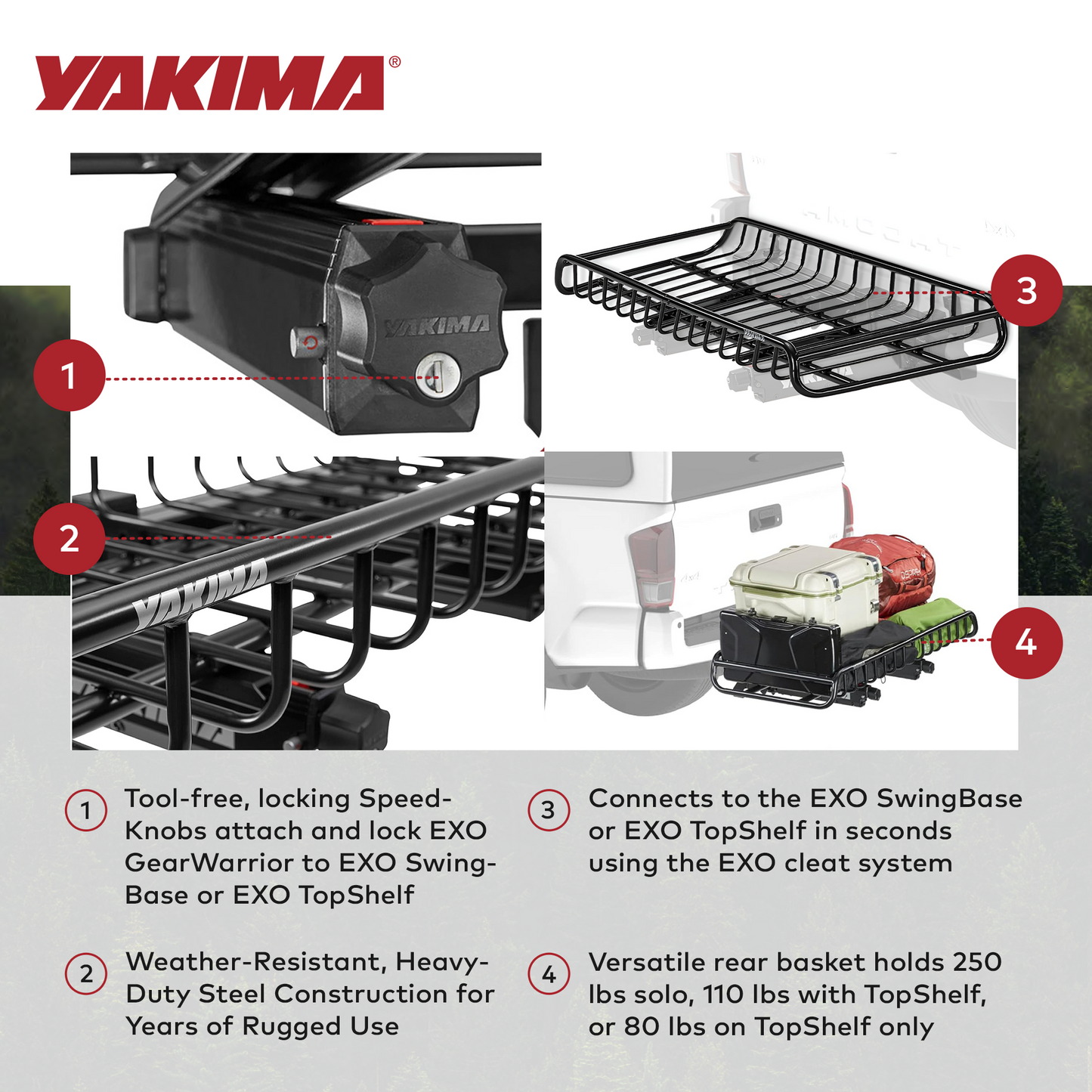 Yakima EXO GearWarrior Sturdy Heavy Duty Alloy Steel Cargo Basket Mount, Black - Find Fresh Goods