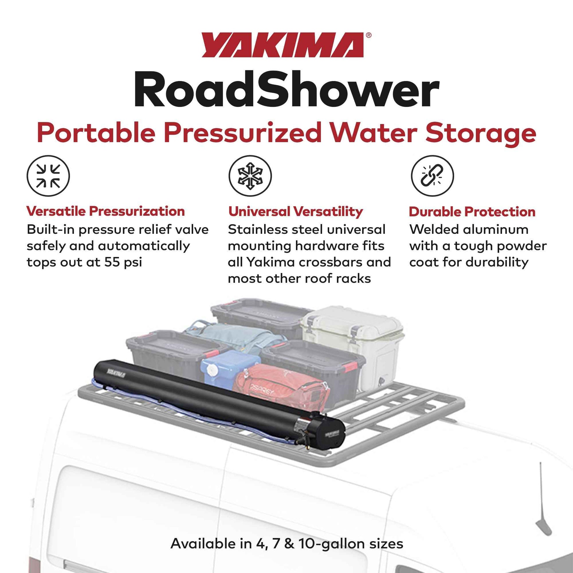 YAKIMA RoadShower Large 10 Gallon Portable Pressurized Water Storage, Black